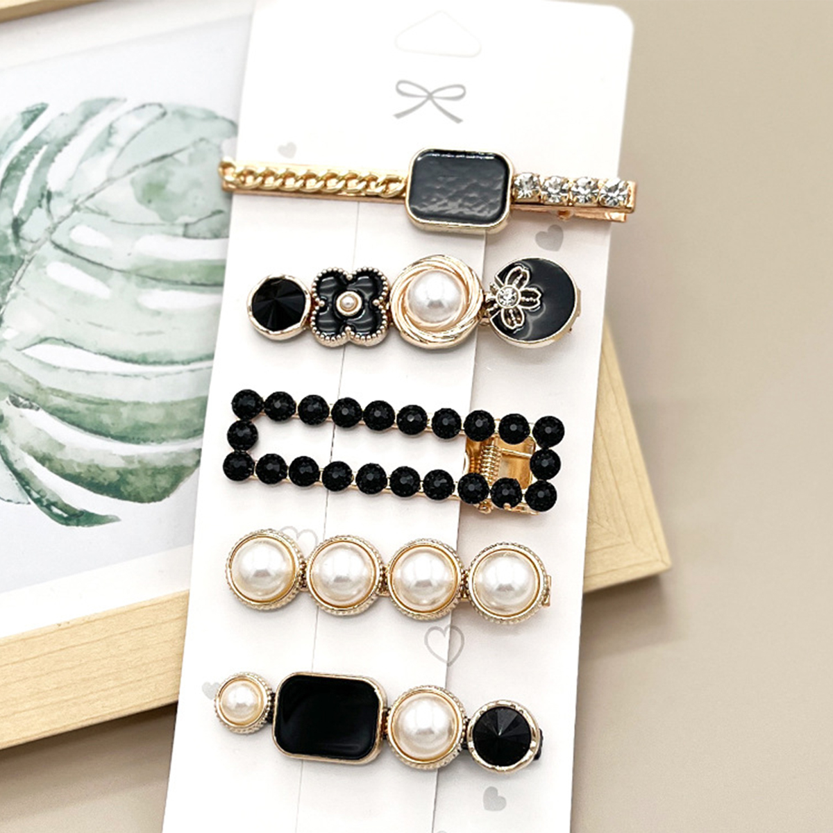 Rhinestone Pearl Hair Clip Set - Elegant Side Pin _CWAHA0159