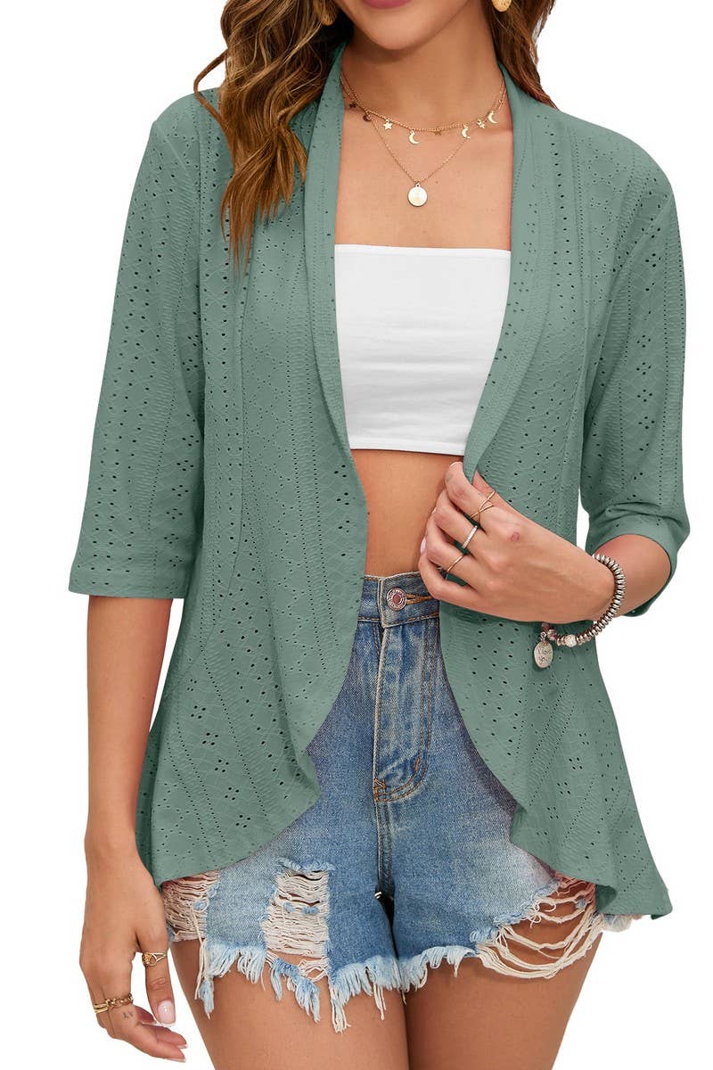 CWOCAL00576_SUMMER SOLID COLOR RUFFLED CARDIGAN