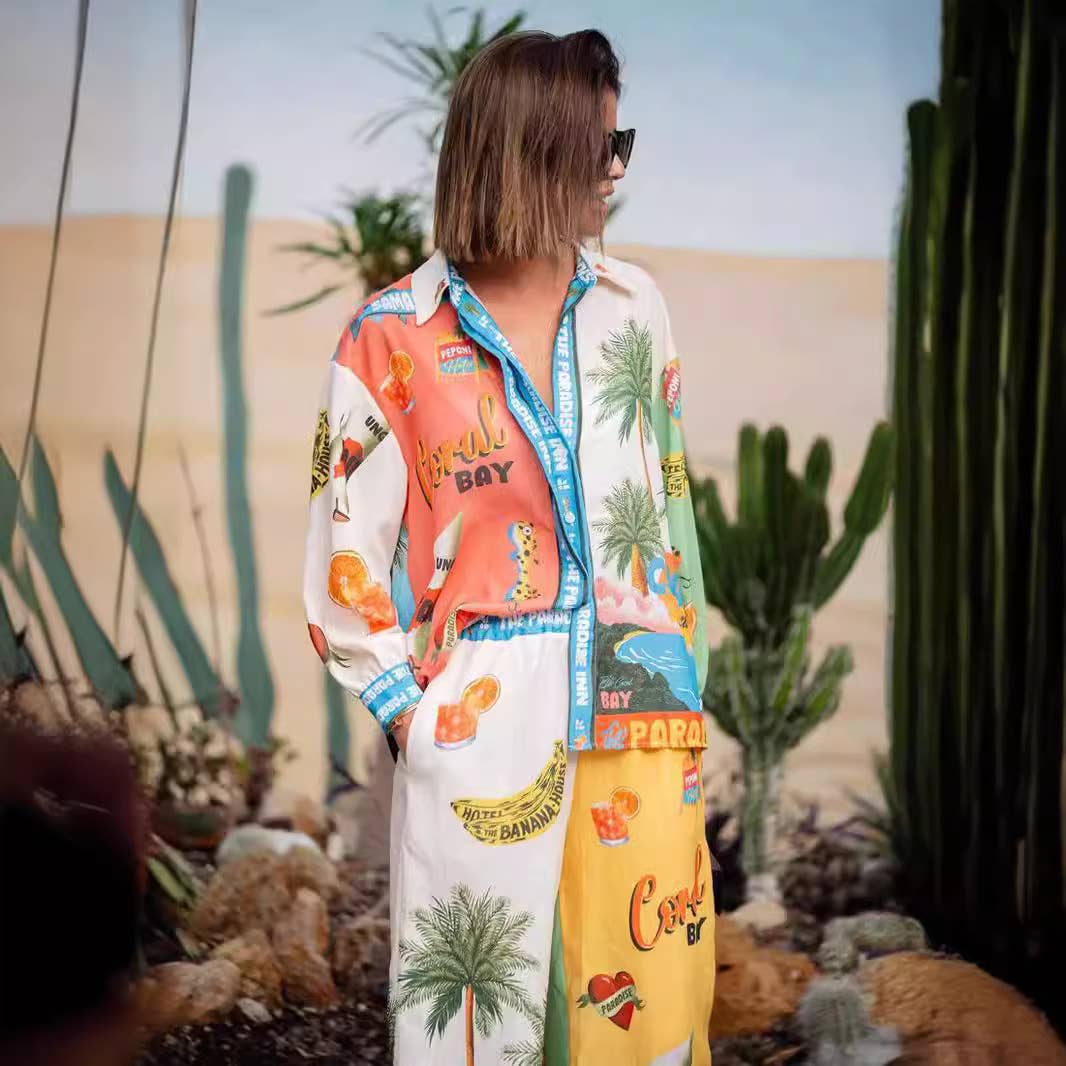 Linen print vacation and casual rope set