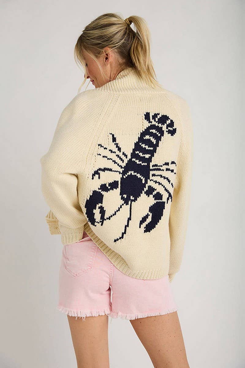 CWOSWL07743_2024 WINTER SHRIMP PRINT BUTTON KNIT CARDIGAN
