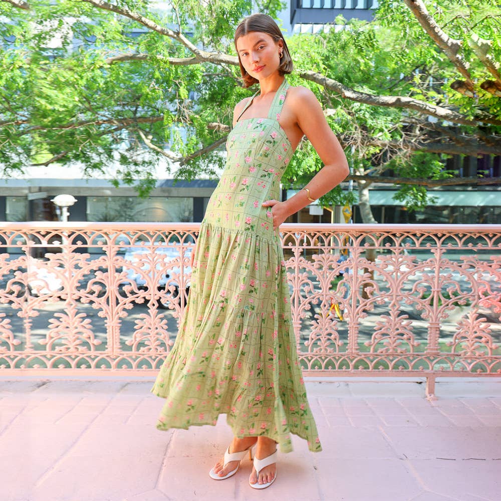 Sexy halter print sleeveless halter long dress