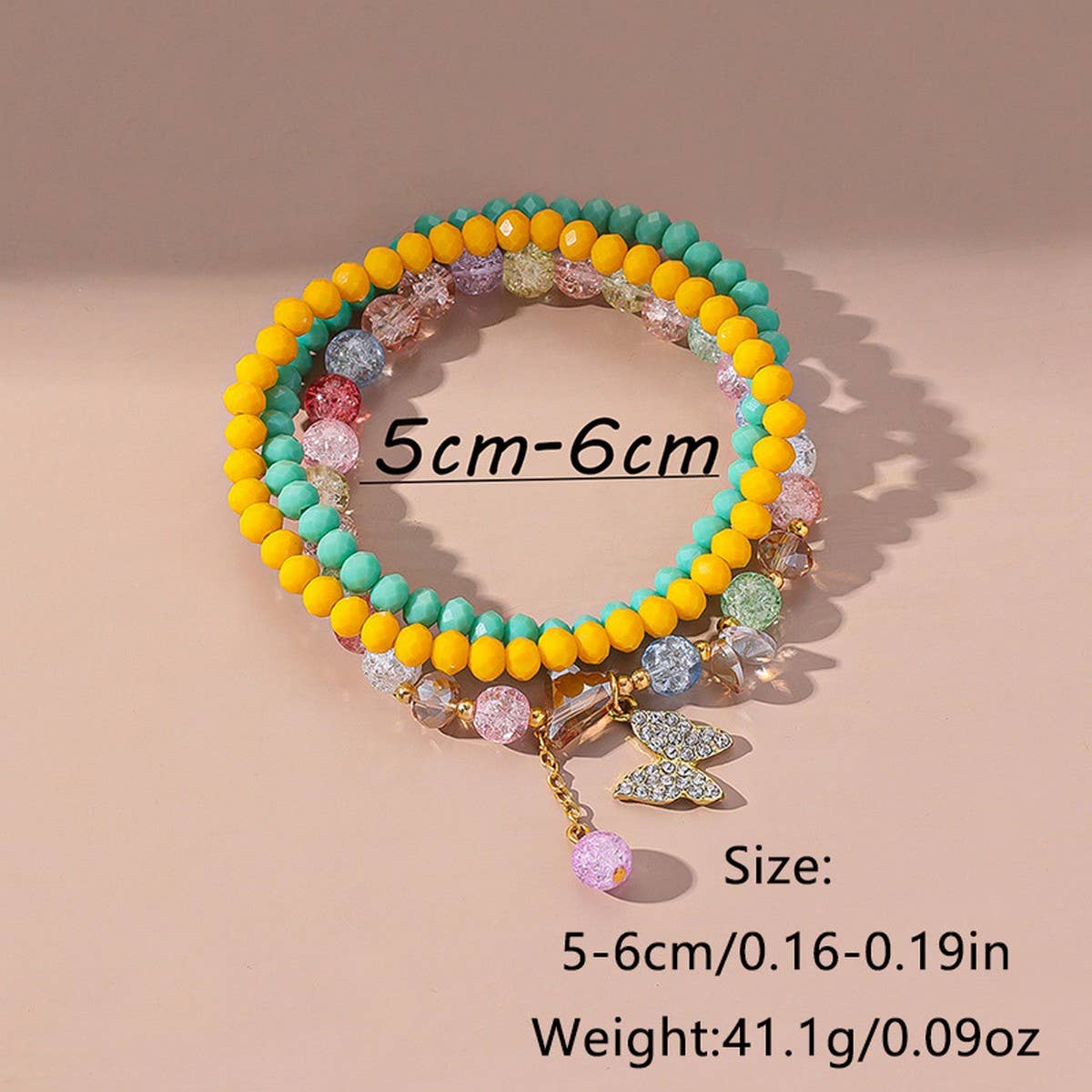 Boho Crystal & Beaded Anklet Set Butterfly Pendant_CWMM6361
