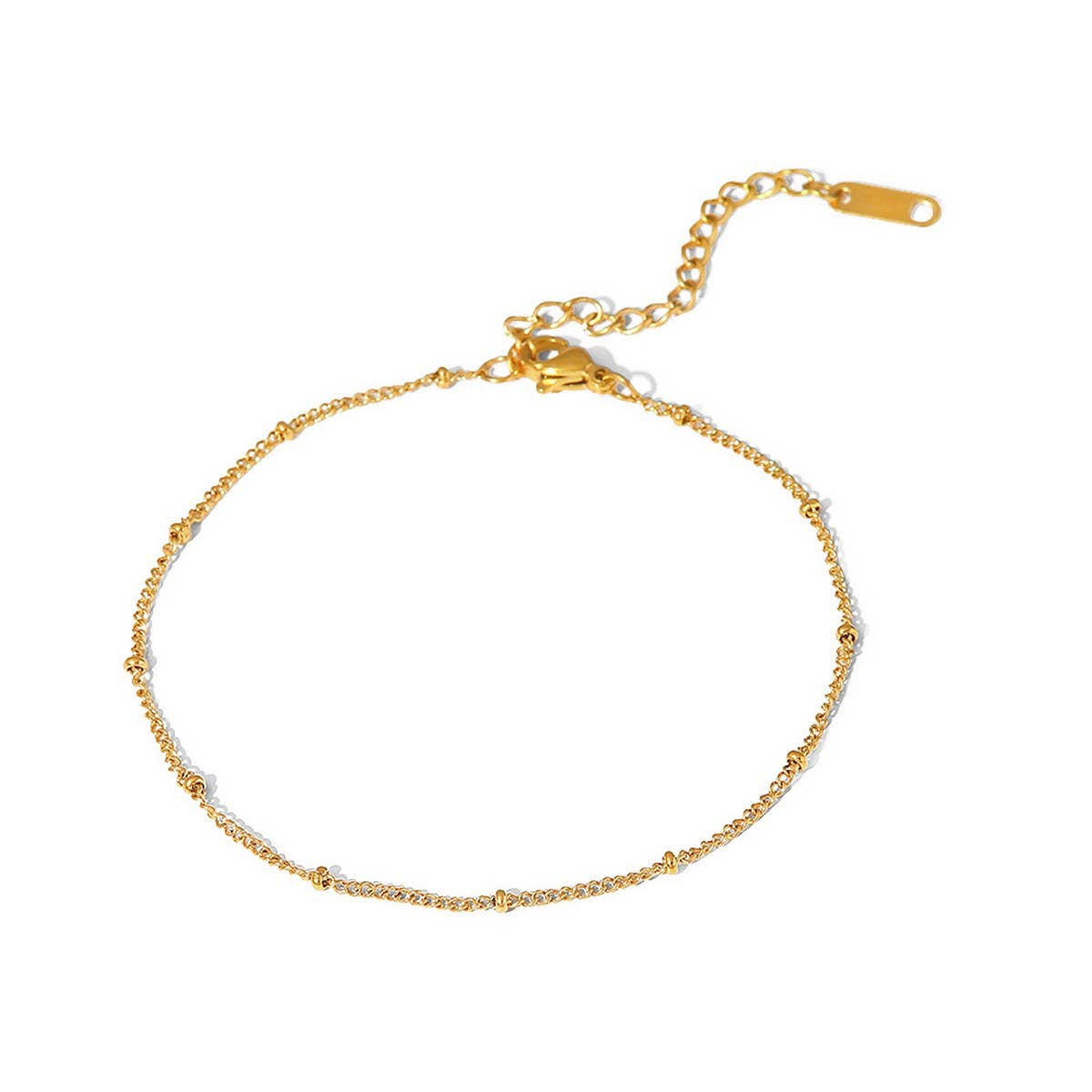 18K Gold Beaded Chain Anklet, Non-Tarnish_CWAJE4630