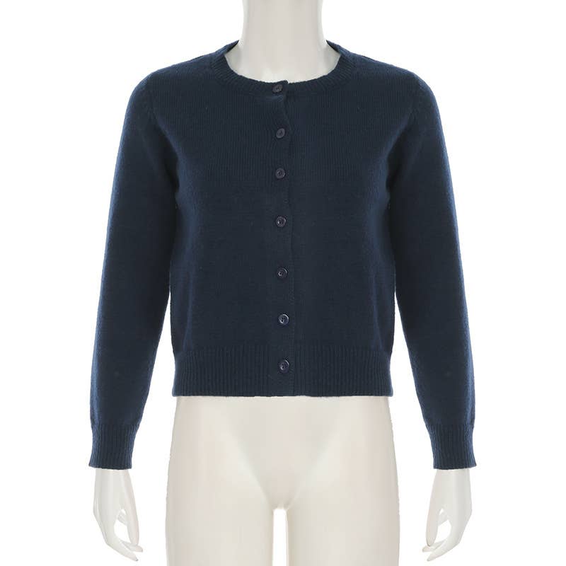 Simple and basic solid-color woolen cardigan