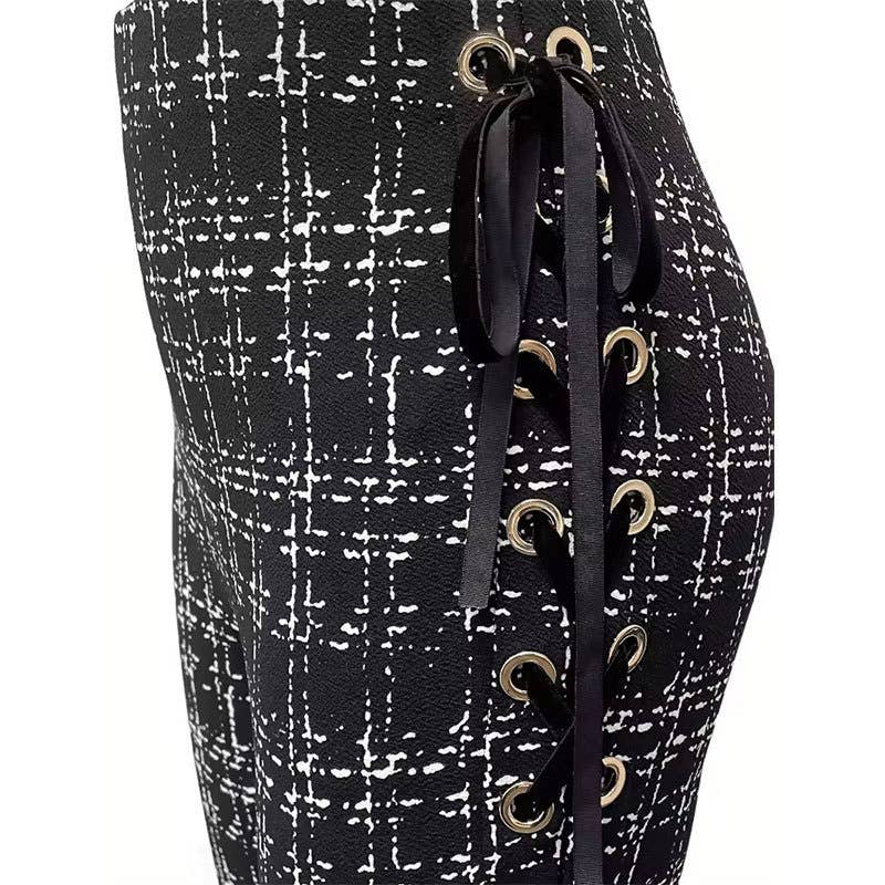 High-waisted side bone drawstring printed pants