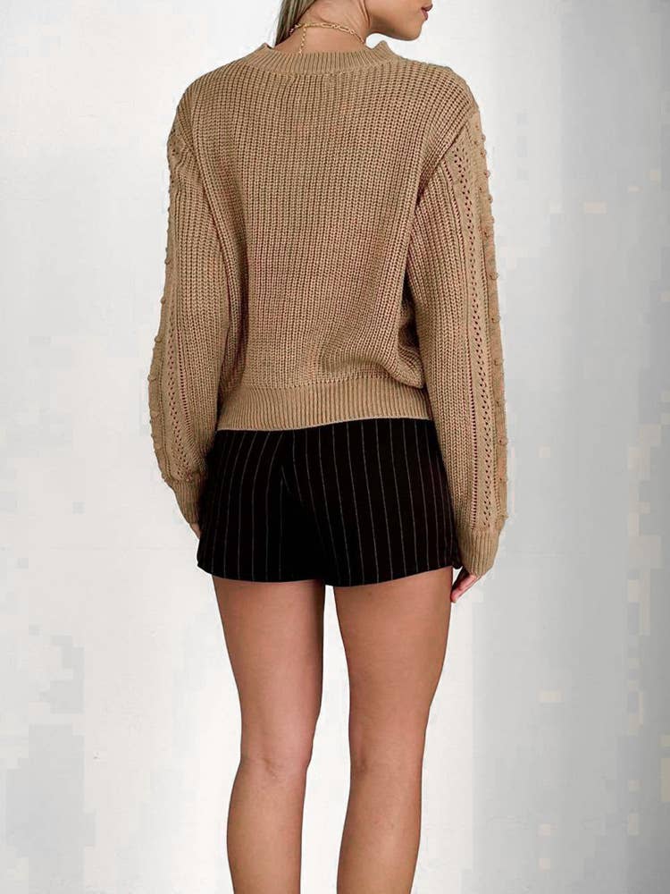 Fashionable simple round-neck jacquard sweater