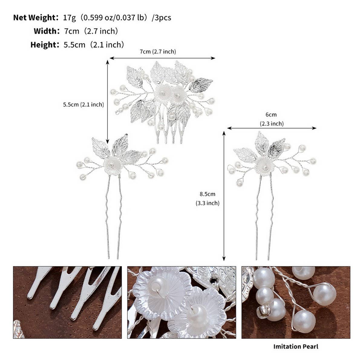 SILVER LEAF PIN BRIDAL HAIR ACCESSORIES