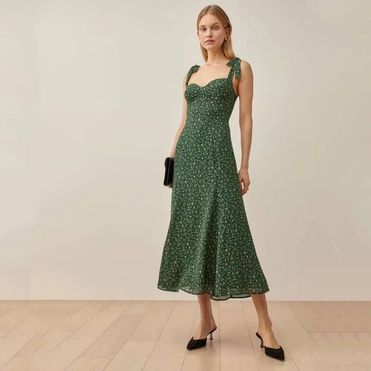 SMALL FLORAL PRINT SLIM-FIT WAIST HALTER DRESS