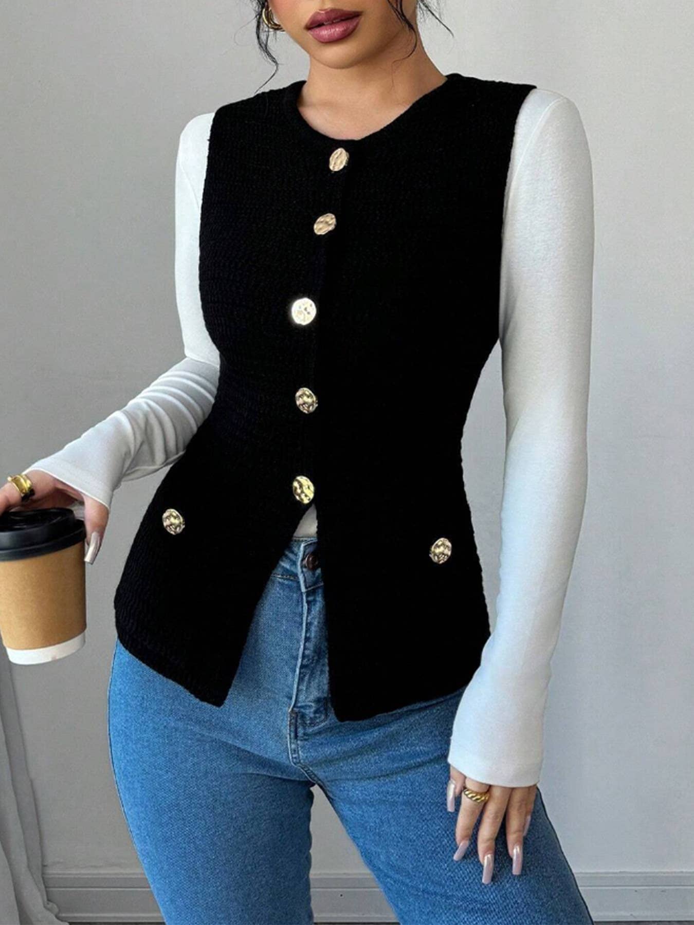 Single-breasted,stylish sleeveless cardigan