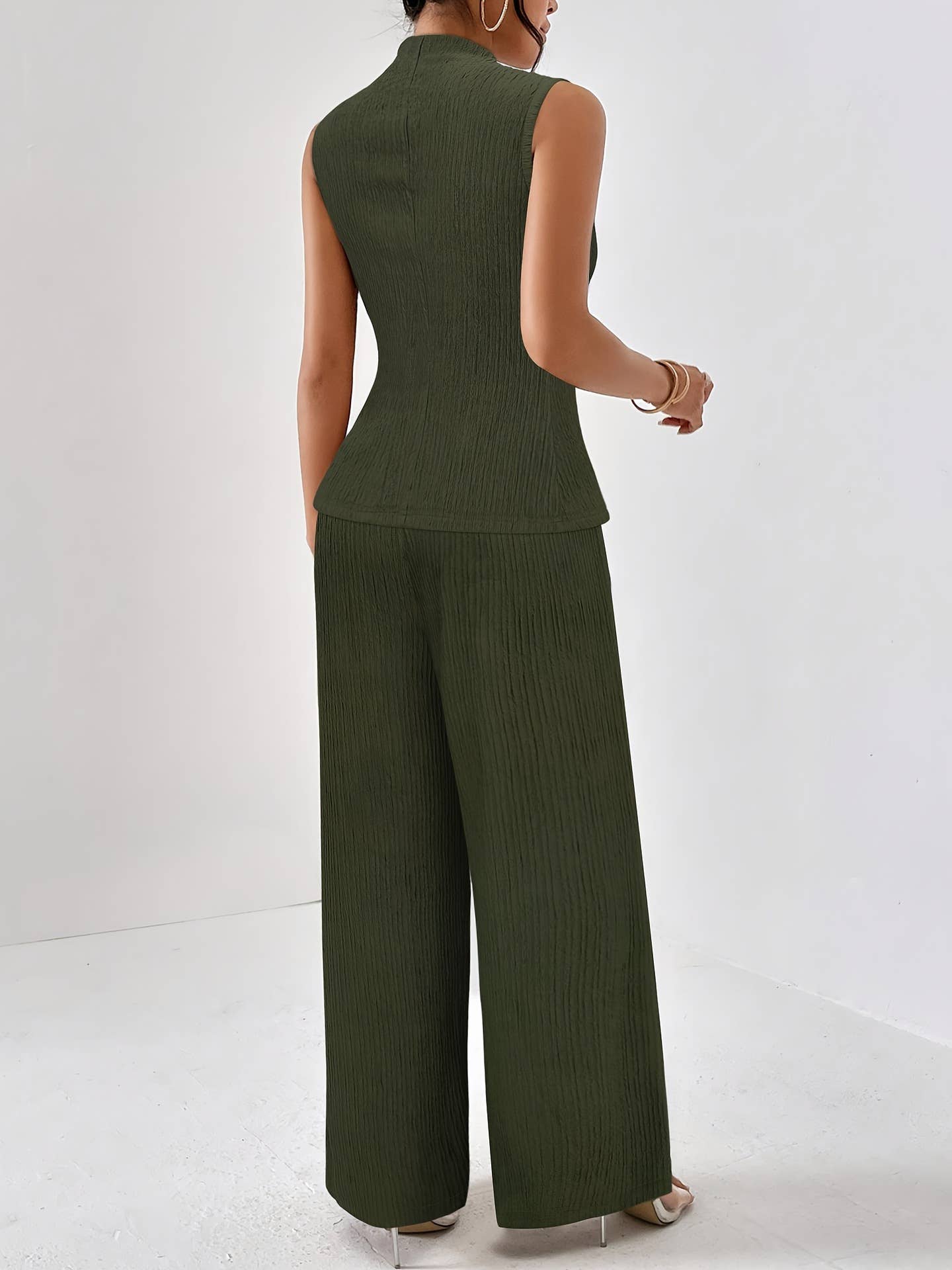Jacquard stretch sleeveless pants wide leg pair
