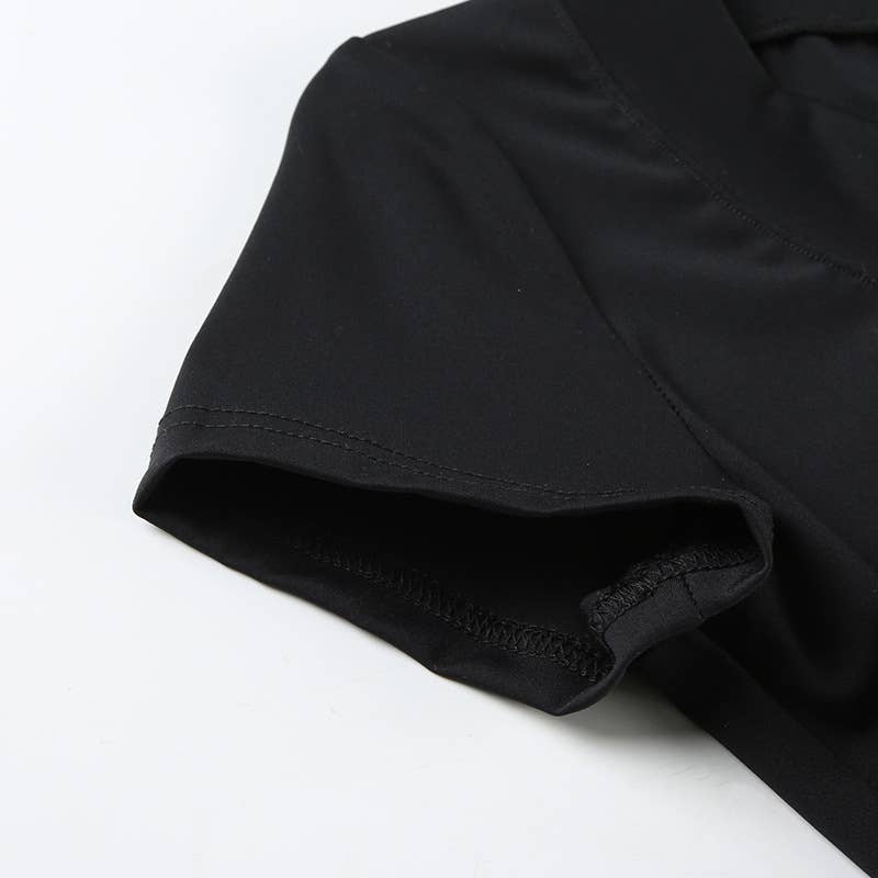 Sexy solid color V-neck short-sleeved base shirt