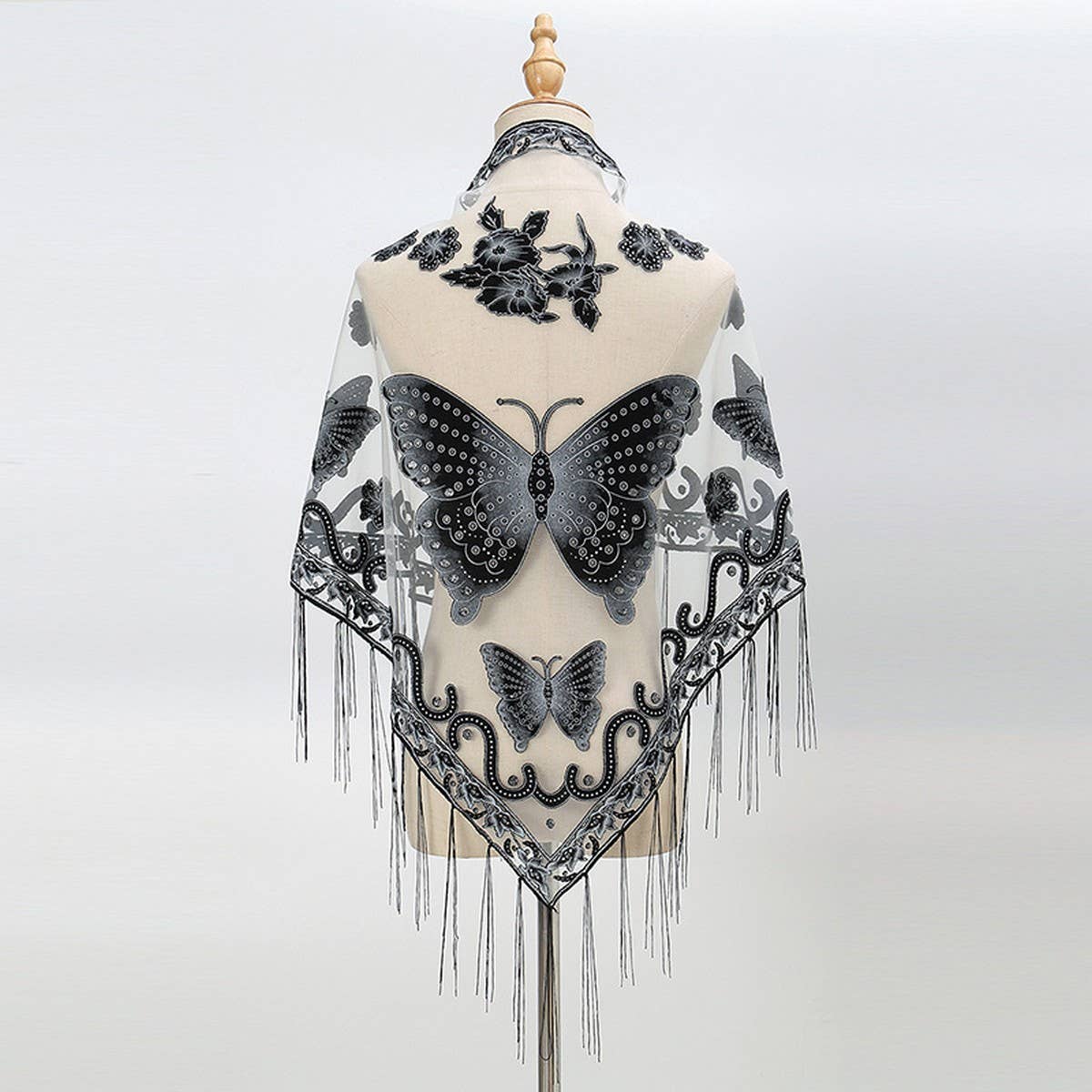 LACE BUTTERFLY EMBROIDERED TRIANGLE SHAWL