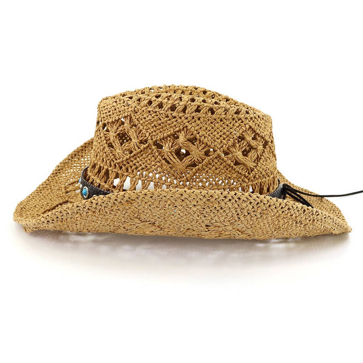 Cowboy Straw Hat with Turquoise Belt Decor_CWAH1252
