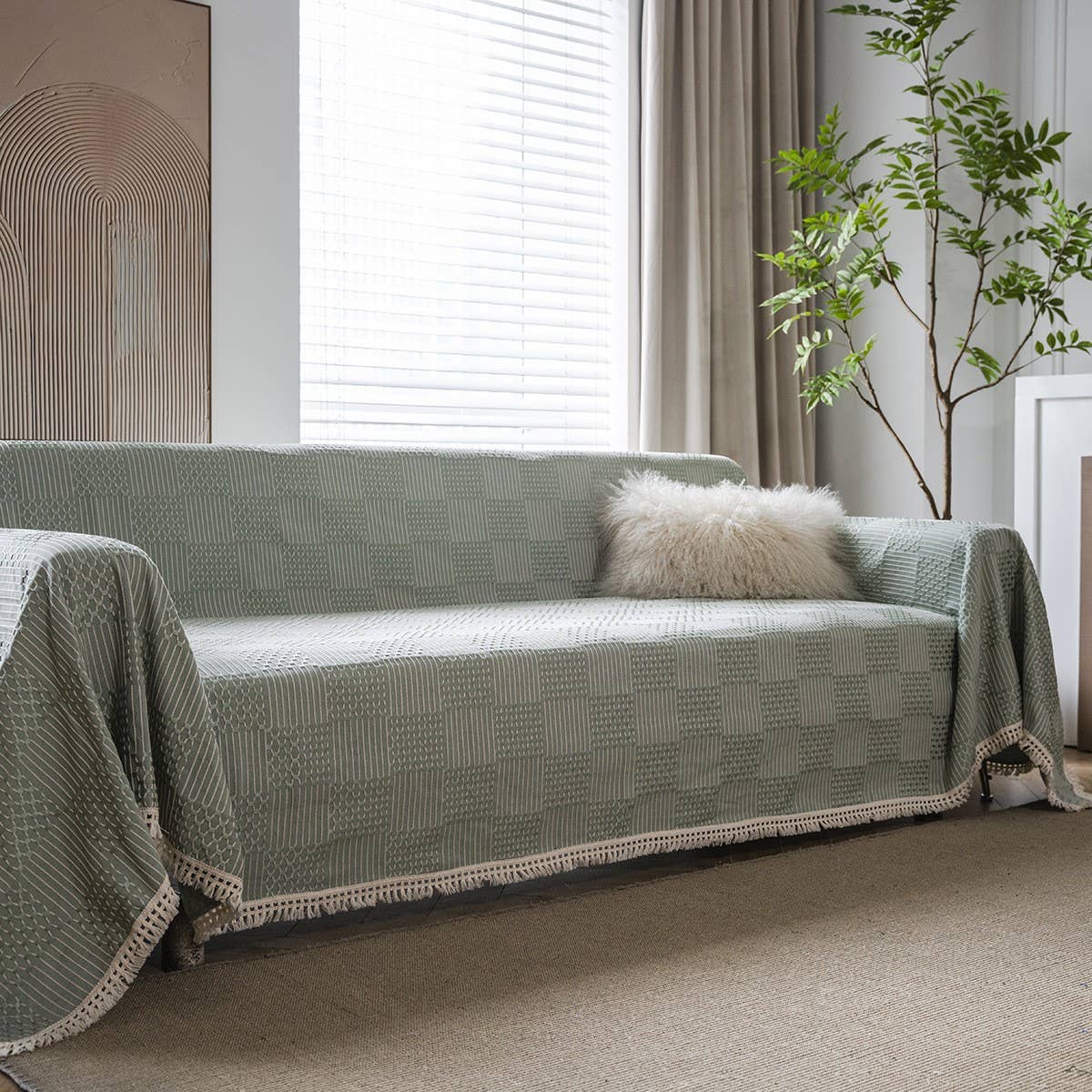 SOLID COLOR GEOMETRIC RETRO ELEGANT SOFA THROW_CWMM1655