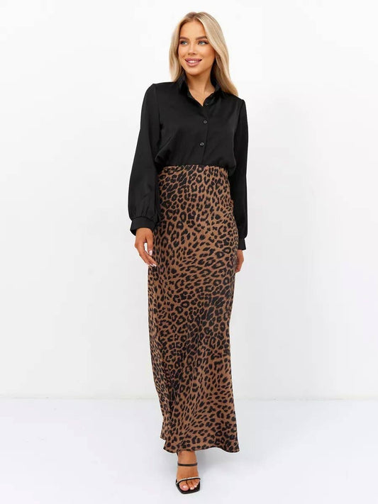 SEXY SATIN LEOPARD PRINT HIGH-WAISTED SKIRT
