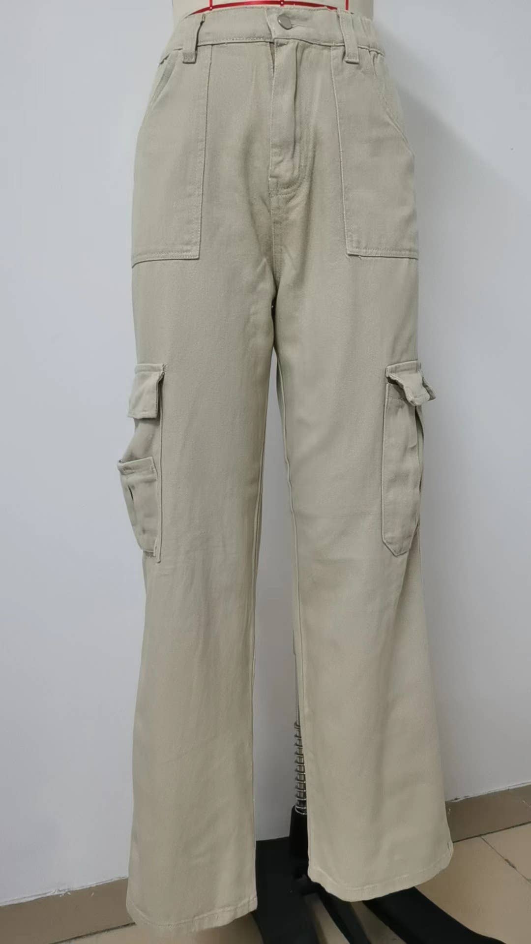 ELASTIC-WAISTED DENIM CASUAL CARGO PANTS