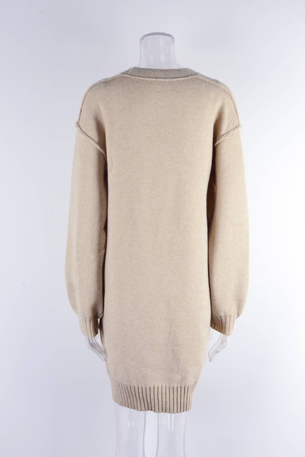 KNIT SOLID POCKET LONG FASHION SWEATER JACKET