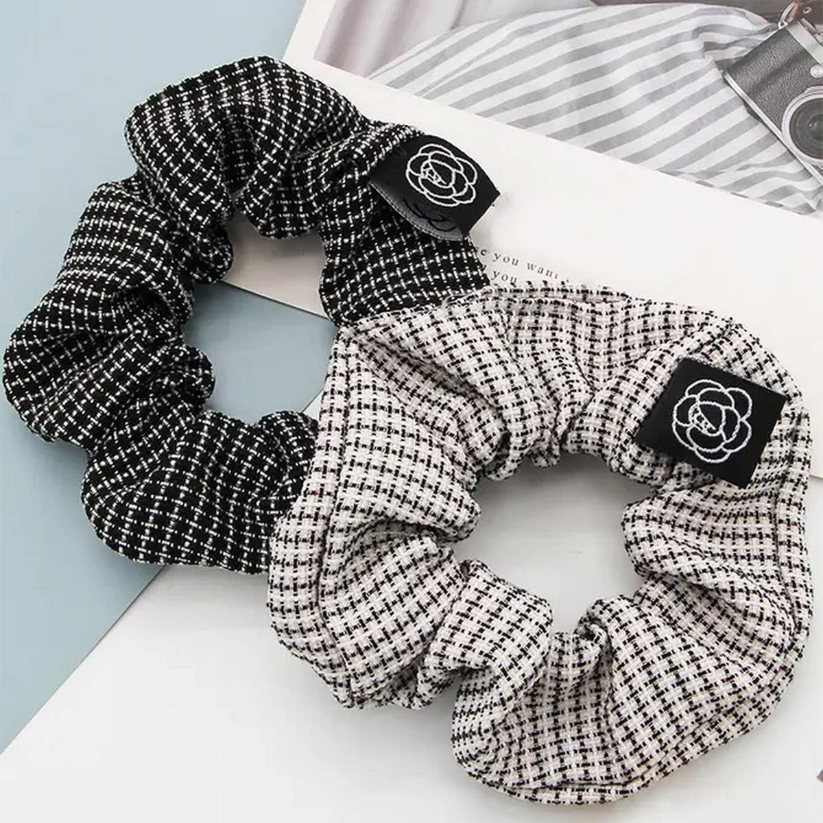 2PCS HAIR TIE PLAID PATTERN  SCRUNCHIE_CWAHA0181