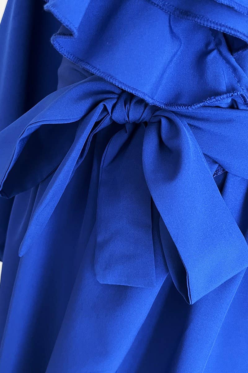 CWDMD4823_RUFFLED V-NECK LONG-SLEEVED SWING DRESS