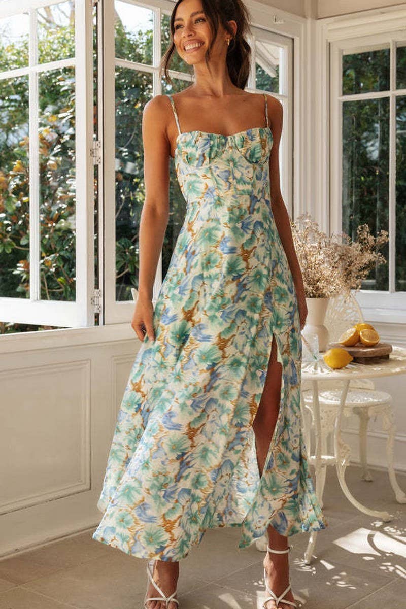 CWDMD5678_FLORAL SPAGHETTI STRAP BACKLESS SPLIT MAXI DRESS