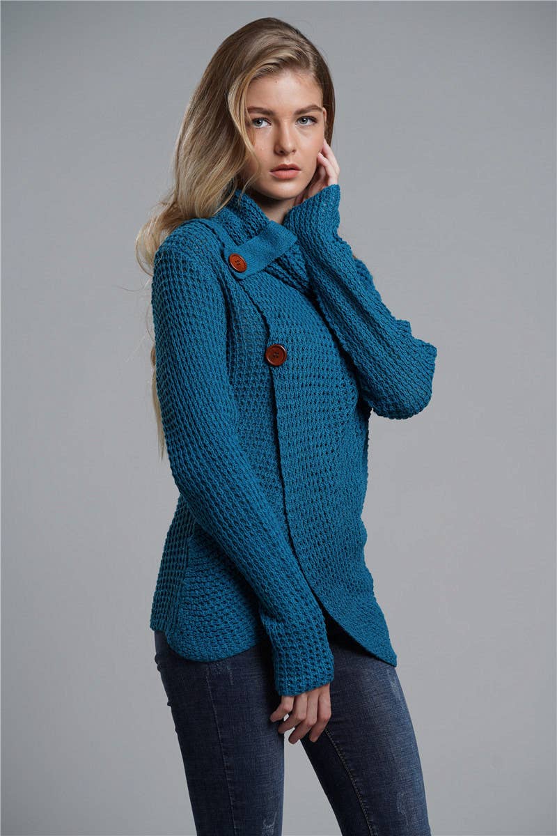 Turtleneck long-sleeved cardigan sweater