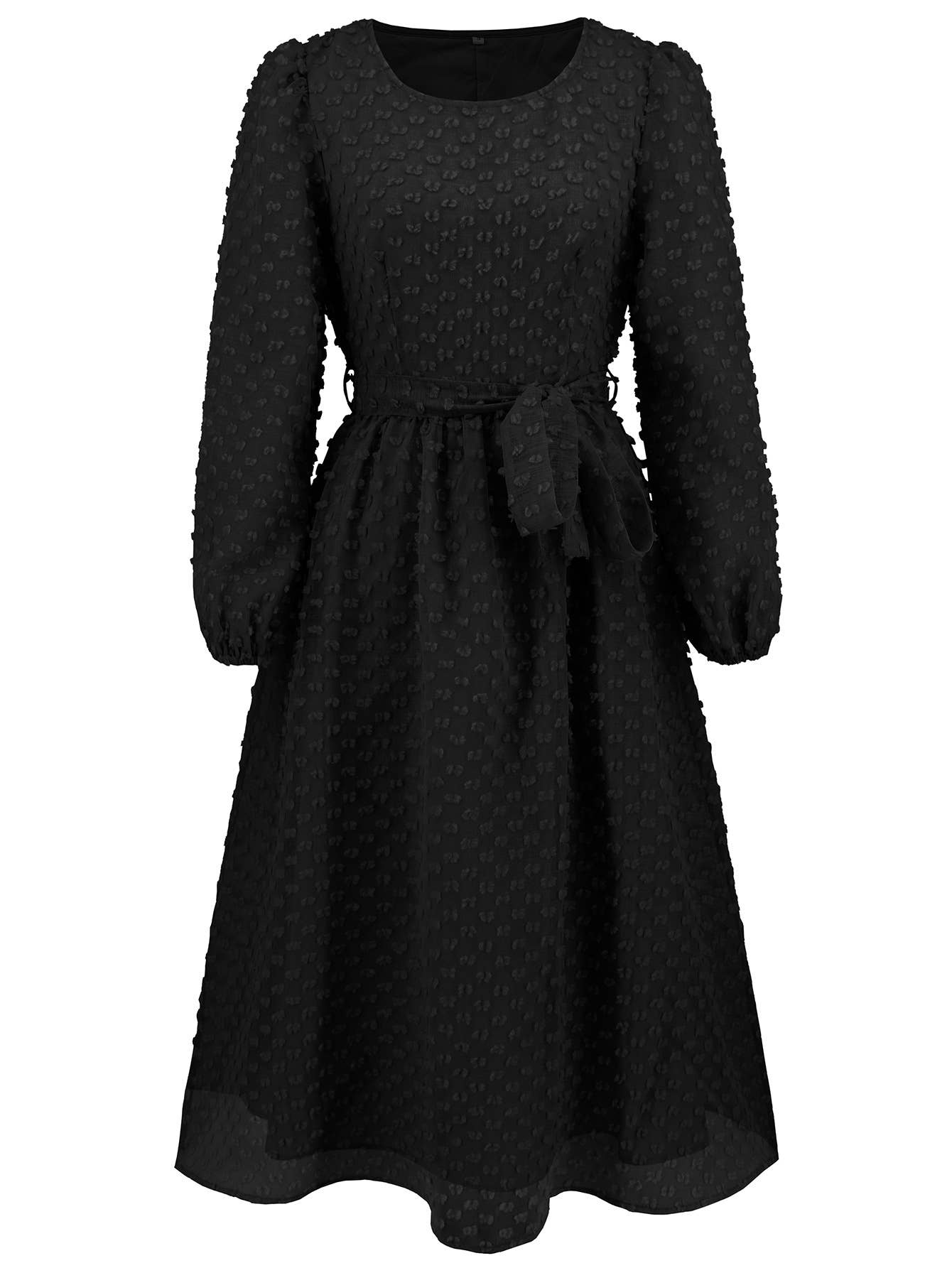 Jacquard Long Sleeve Dress with Waist Detail