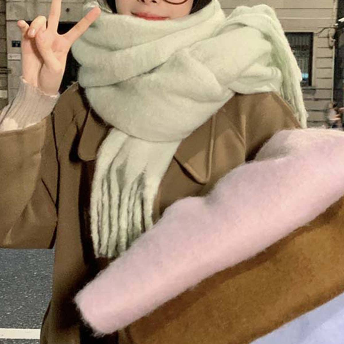 Thick Mohair Scarf - Winter Tassel Wrap for Women