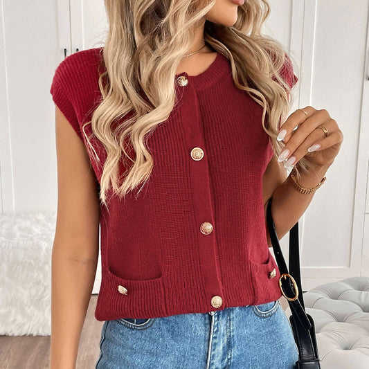 SLEEVELESS VALENTINE'S DAY SOLID COLOR CARDIGAN