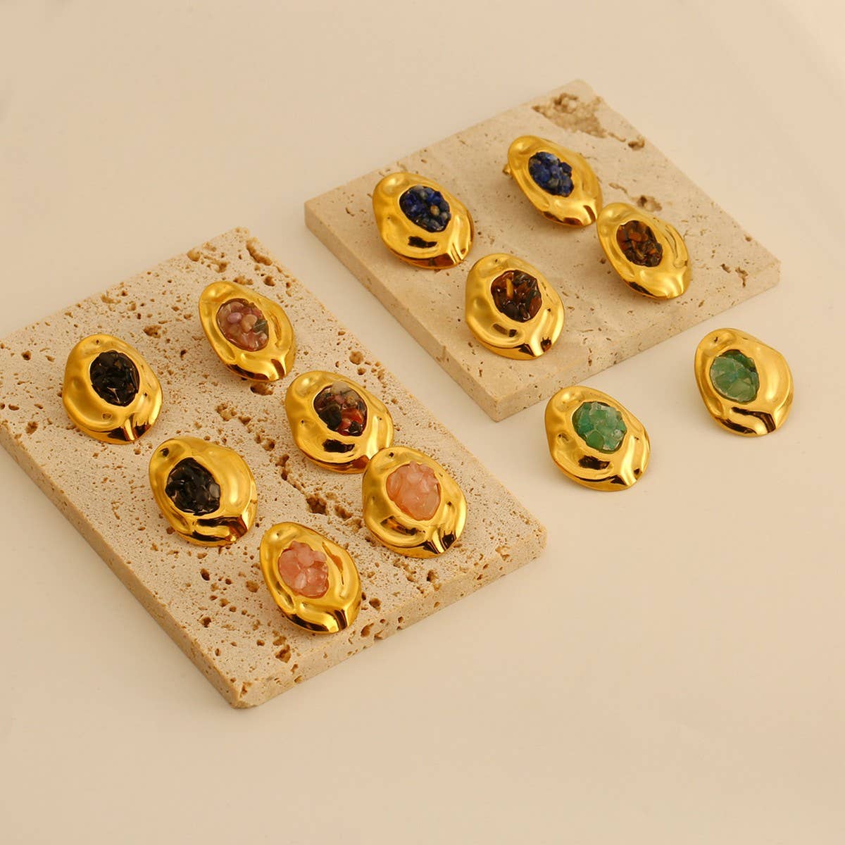 Natural Stone Stainless Steel Irregular Earrings