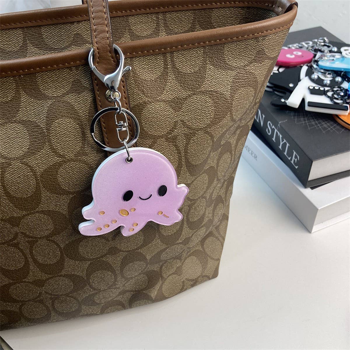 Creative Octopus Round Mirror Keychain Acrylic