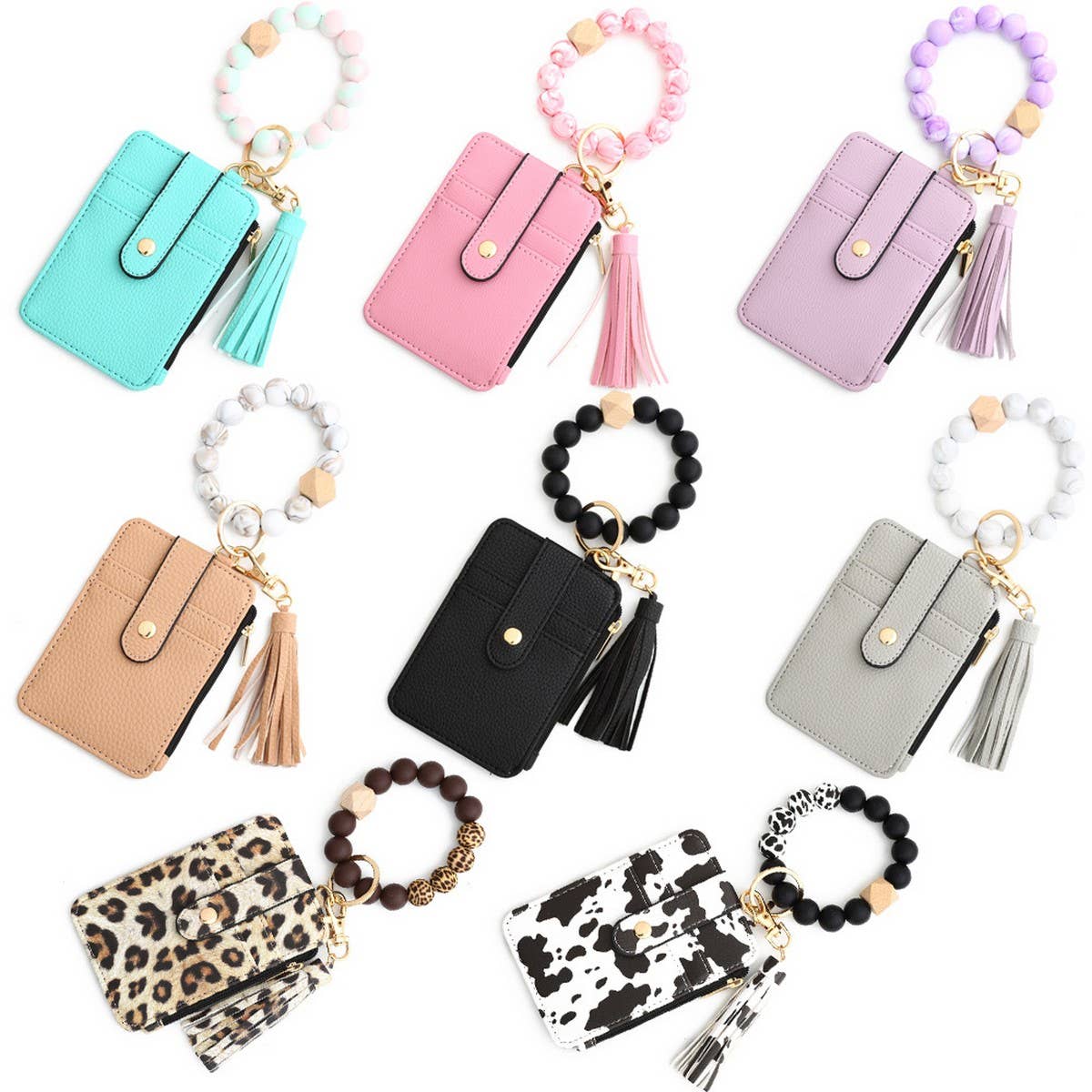SILICONE BRACELET LEATHER WALLET TASSEL KEYCHAIN