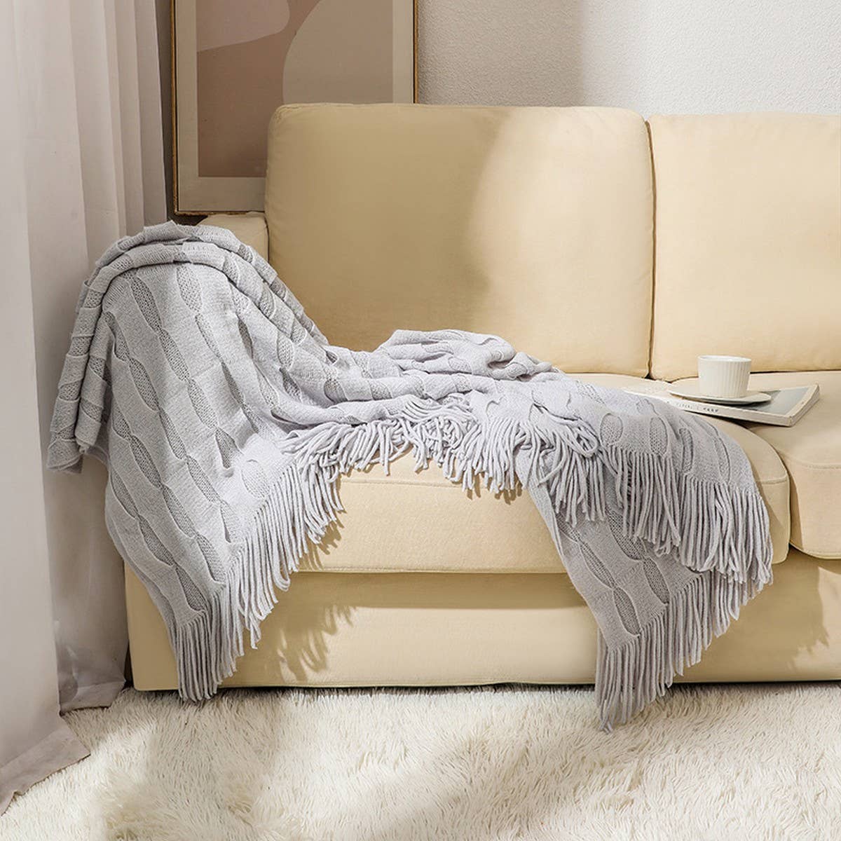 KNITTED THIN TASSEL SOFA BLANKET BED END BLANKET