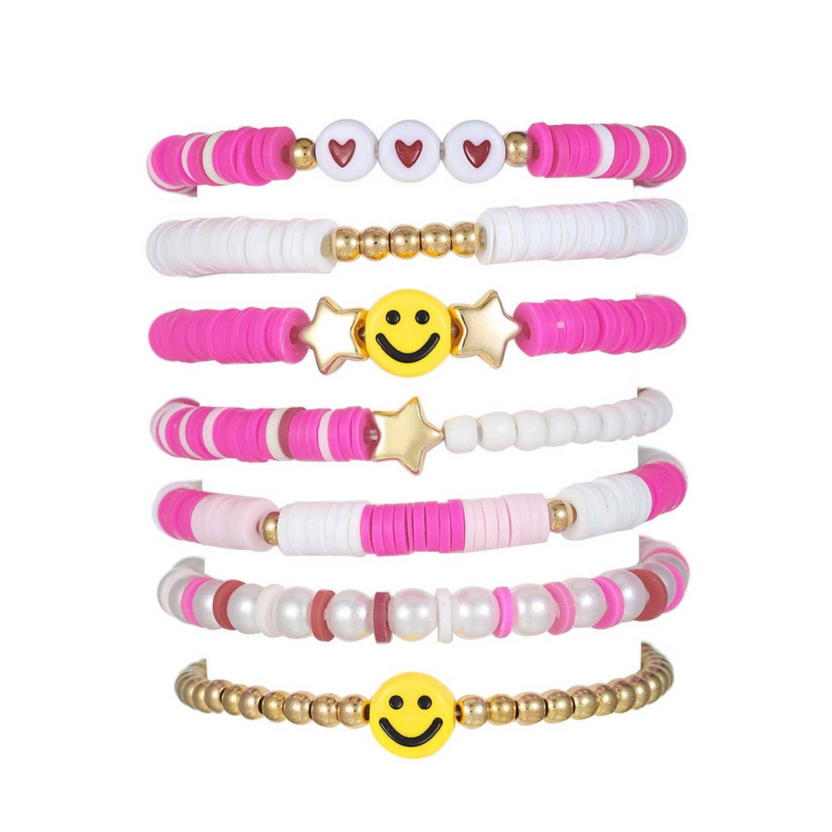 SMILEY FACE WHITE CHAIN HANDMADE BRACELET SET_CWMM3524