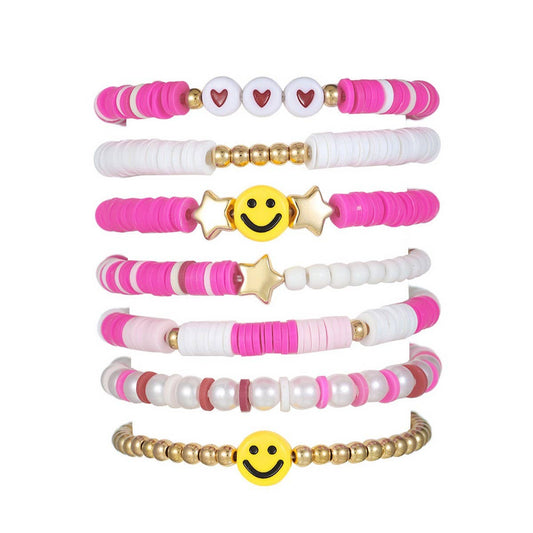 SMILEY FACE WHITE CHAIN HANDMADE BRACELET SET_CWMM3524