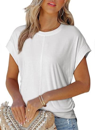 Stylish side pleated shoulder short sleeve shirt