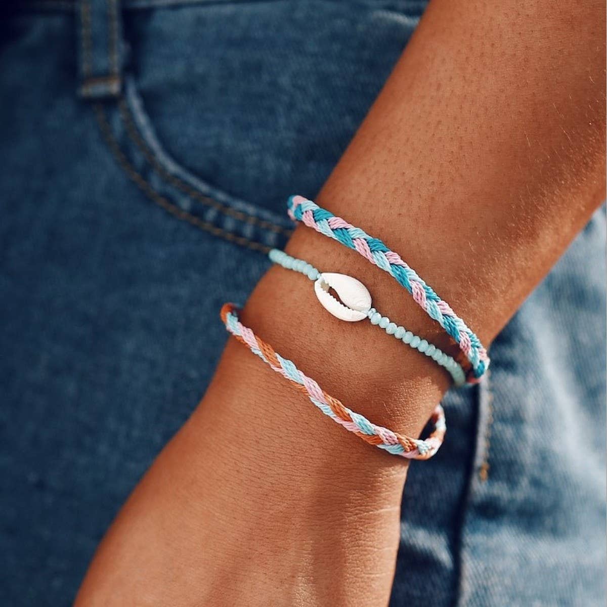 SHELL HANDWOVEN BRACELET 3 PIECE SET