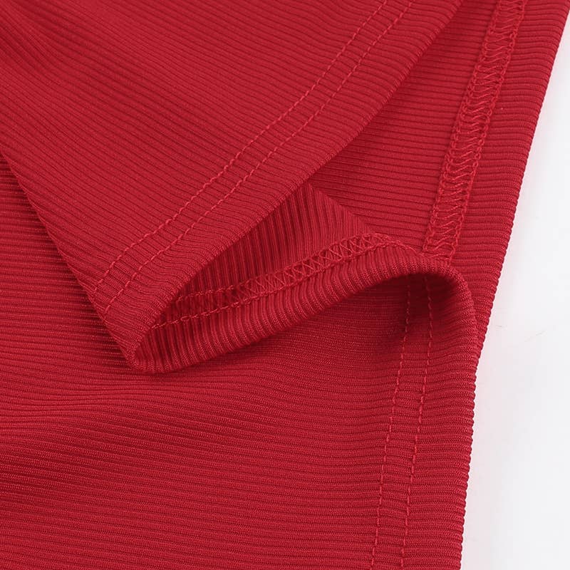 KNIT CREW NECK SPLIT LONG SLEEVE HALTER DRESS