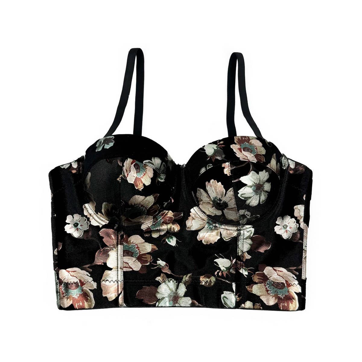 LUXURY VELVET FLOWER PRINTED HERRINGBONE BRA