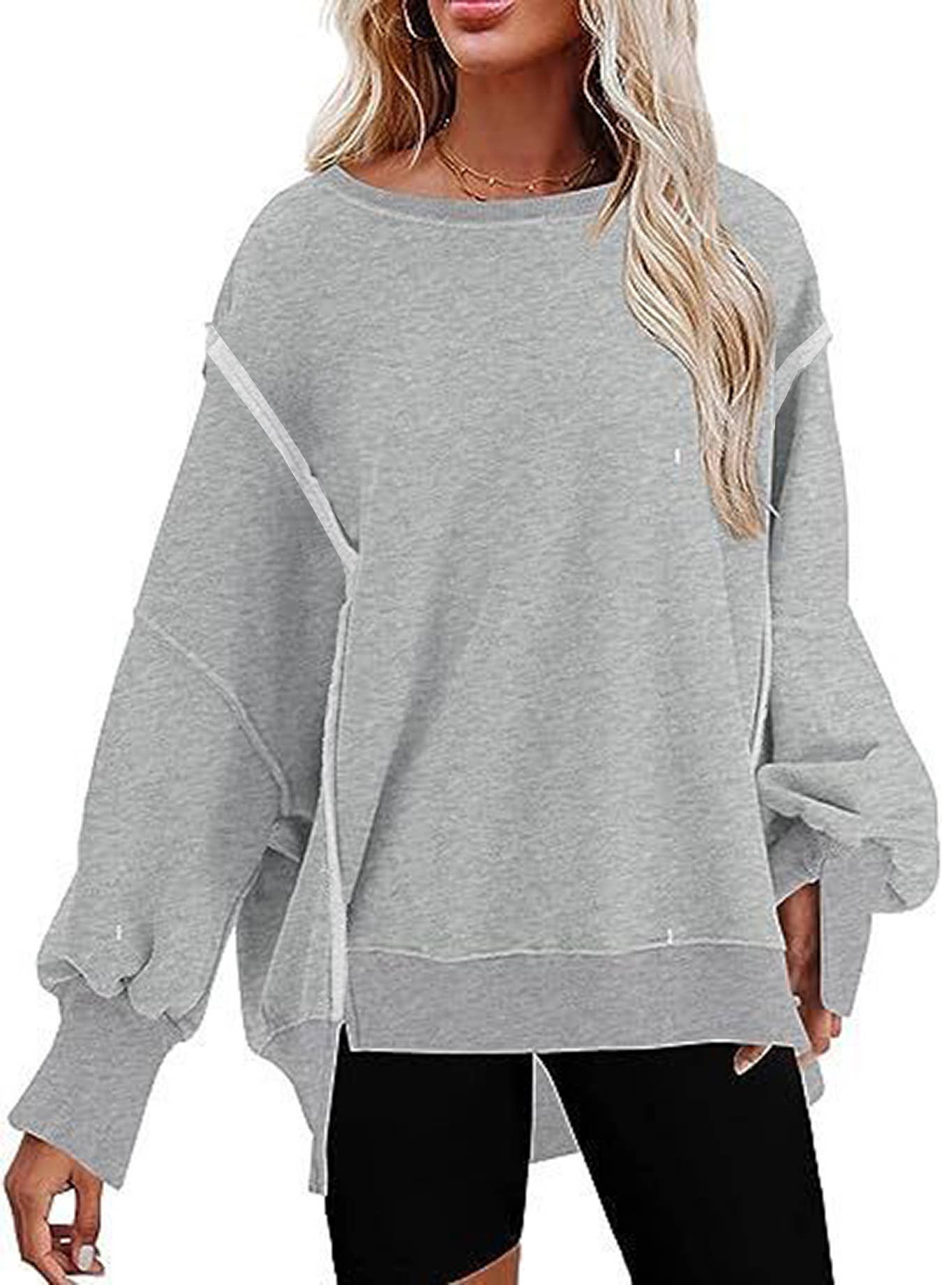 Solid-color round-neck casual loose sweatshirt