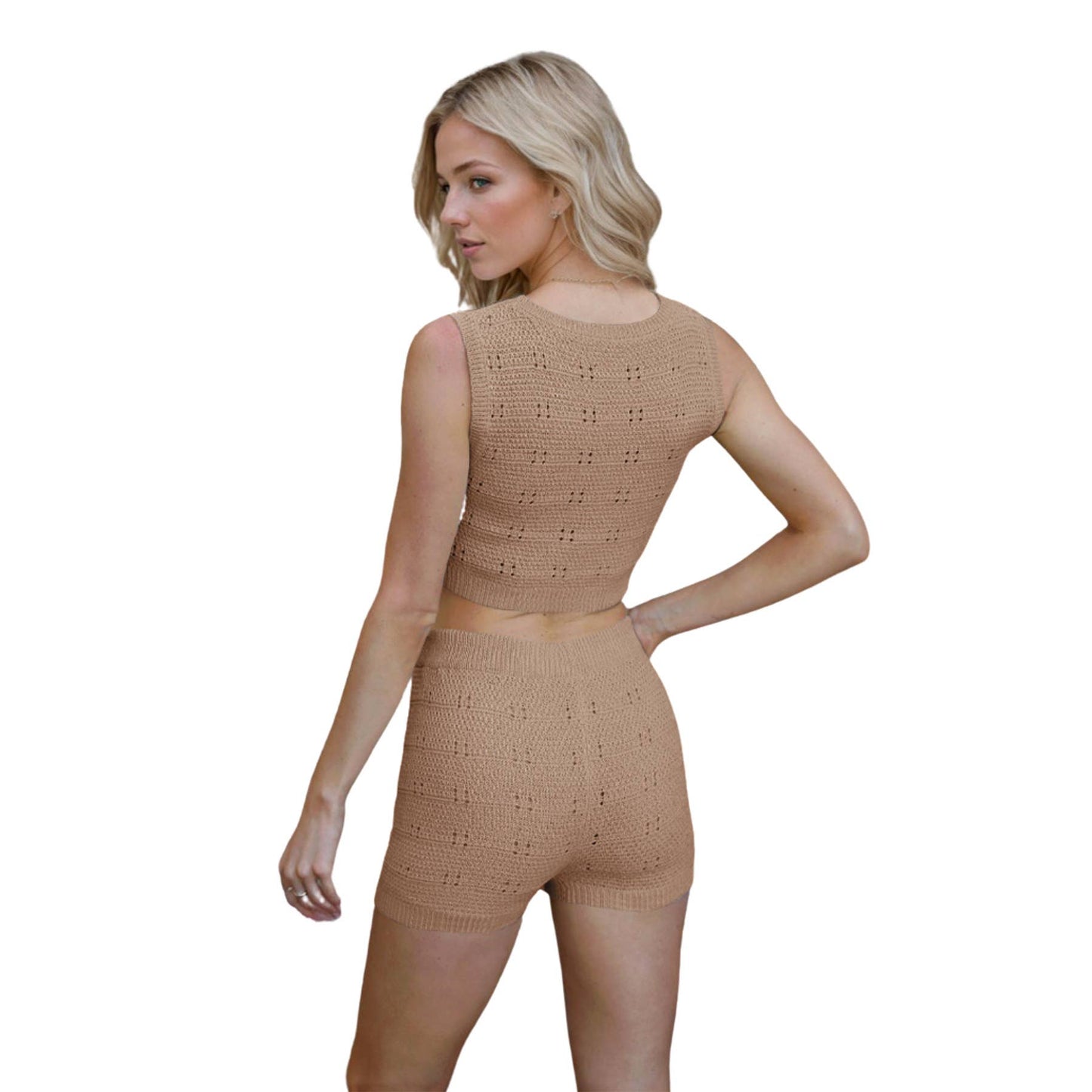 Slim-fit crew neck tank shorts fashion knit suit