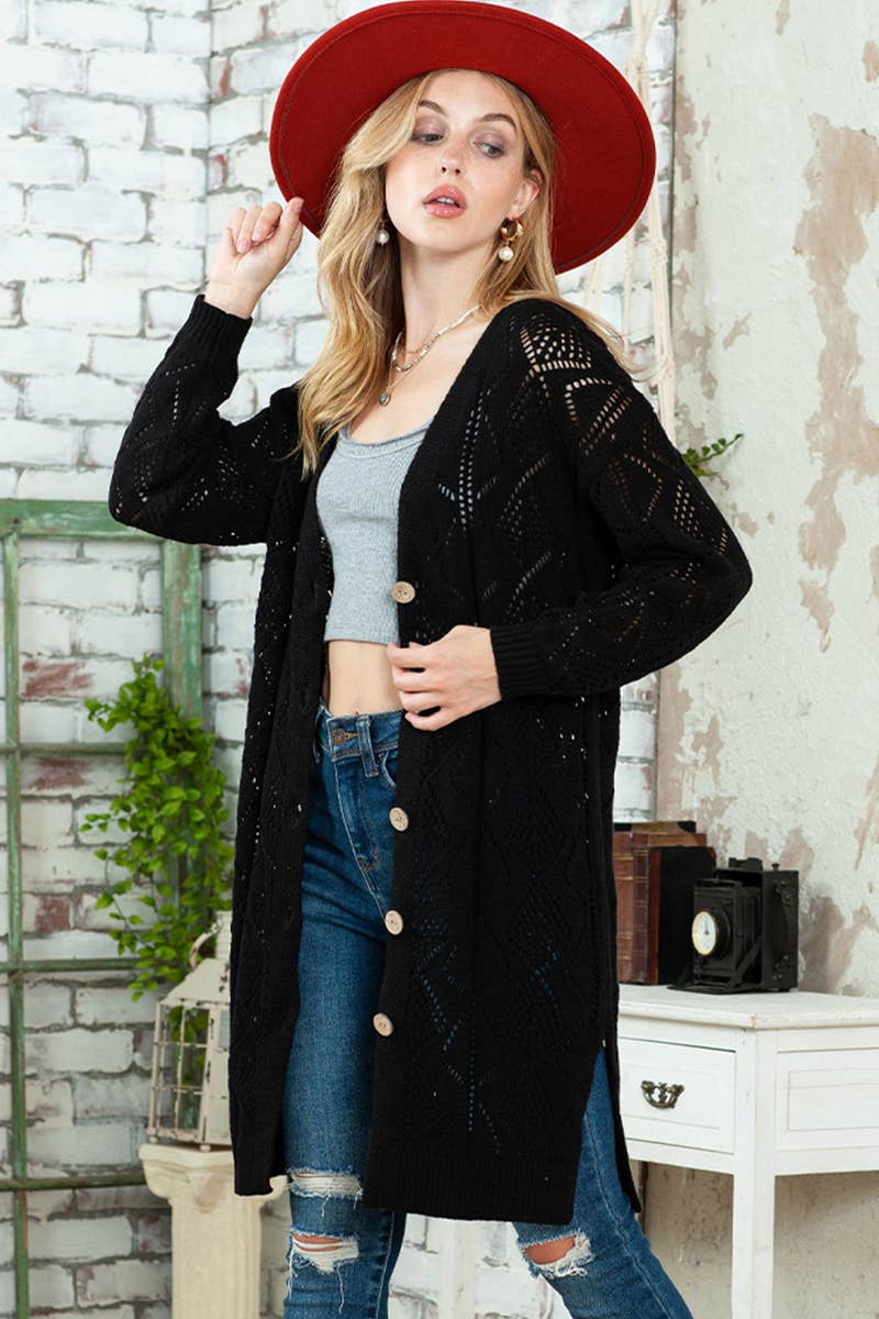 SINGLE BREASTED TWIST MID-LENGTH KNIT CARDIGAN