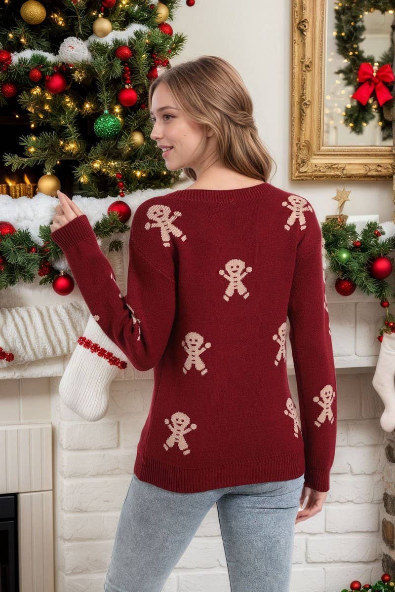 CWOSWL07366_CHRISTMAS CARTOON EMBROIDERED CREWNECK SWEATER