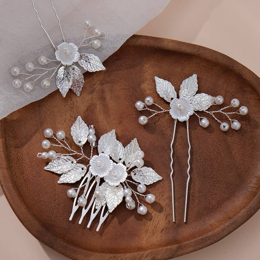 SILVER LEAF PIN BRIDAL HAIR ACCESSORIES