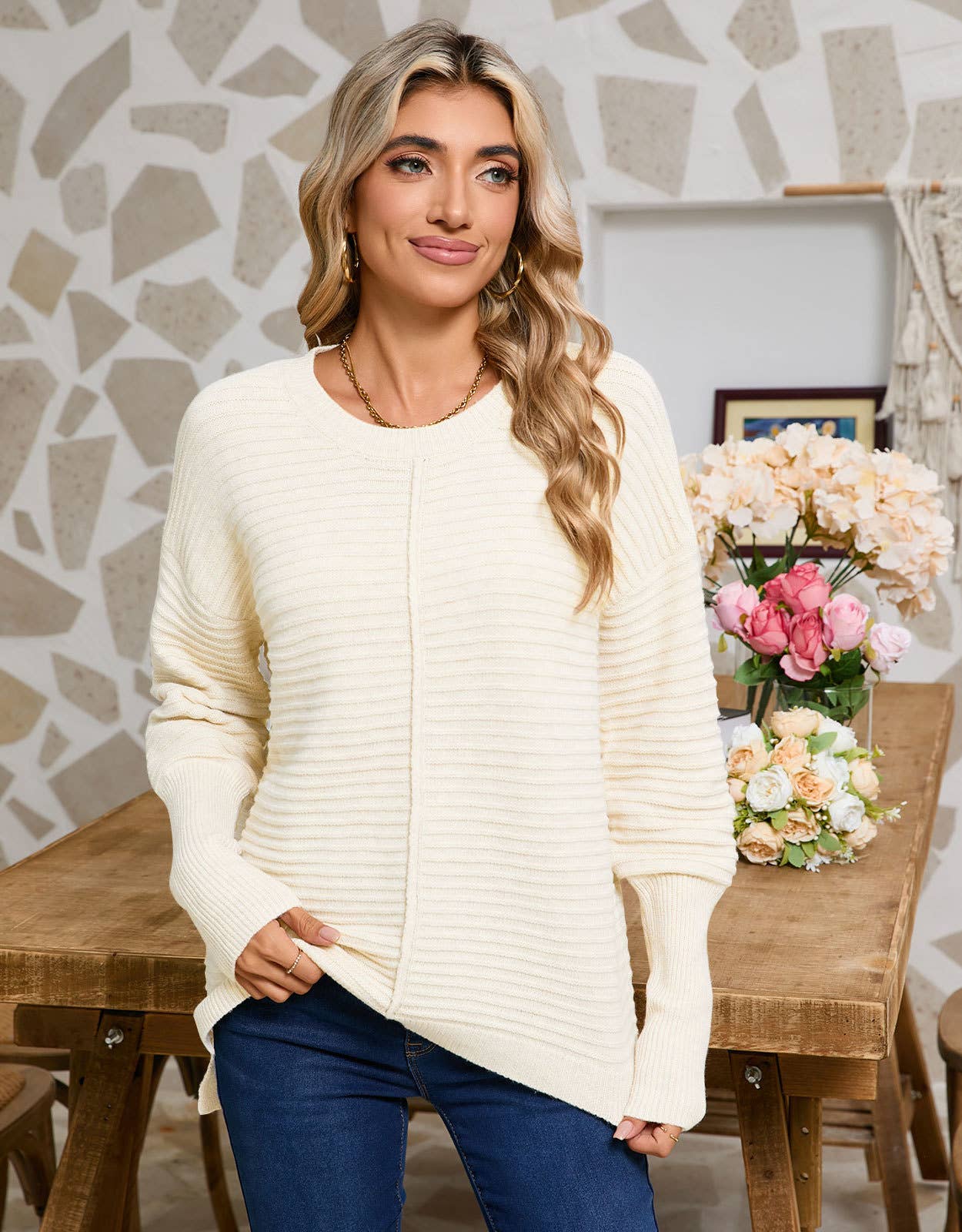 STYLISH CREW-NECK LONG-SLEEVED PULLOVER SWEATER_