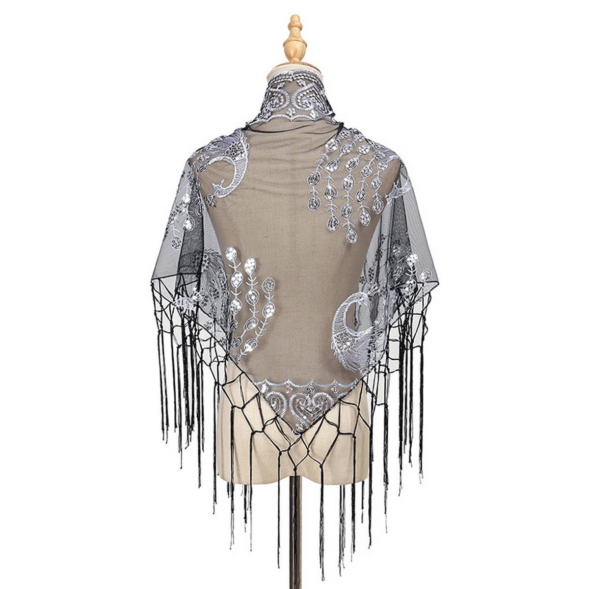 ETHNIC CLASSIC PEACOCK TASSEL TRIANGLE SHAWL
