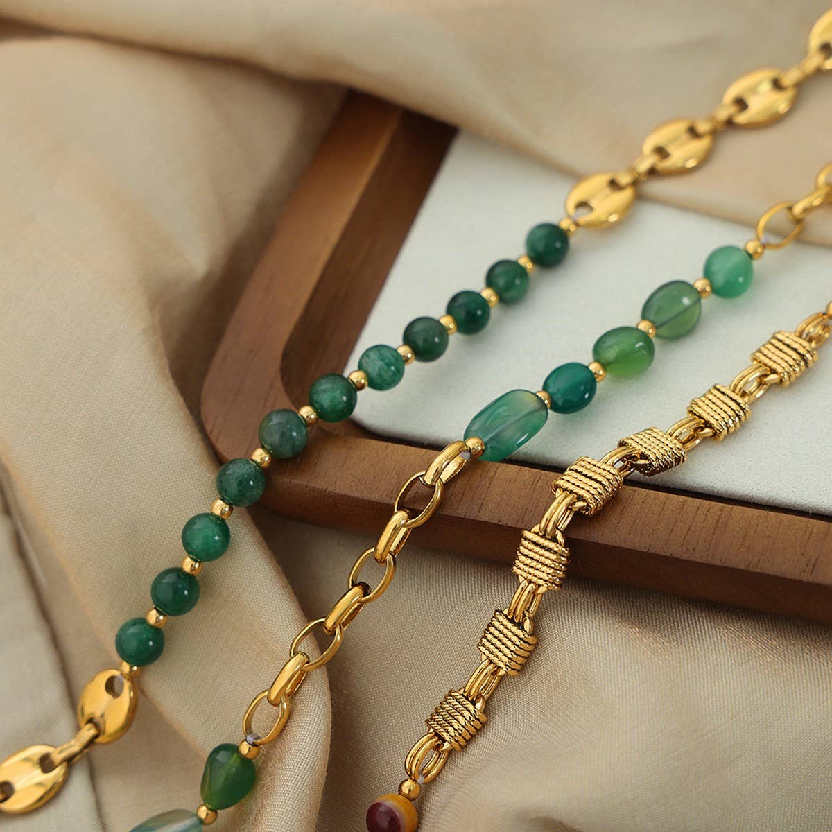 NATURAL STONE AGATE TITANIUM STEEL NECKLACE