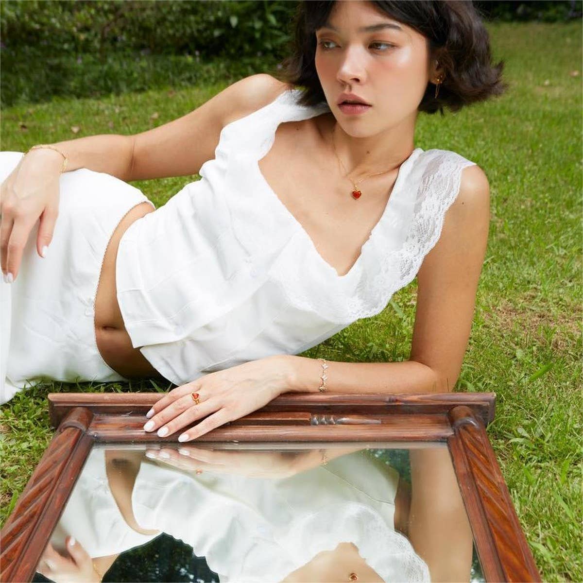 Natural Stone Heart Necklace Earrings