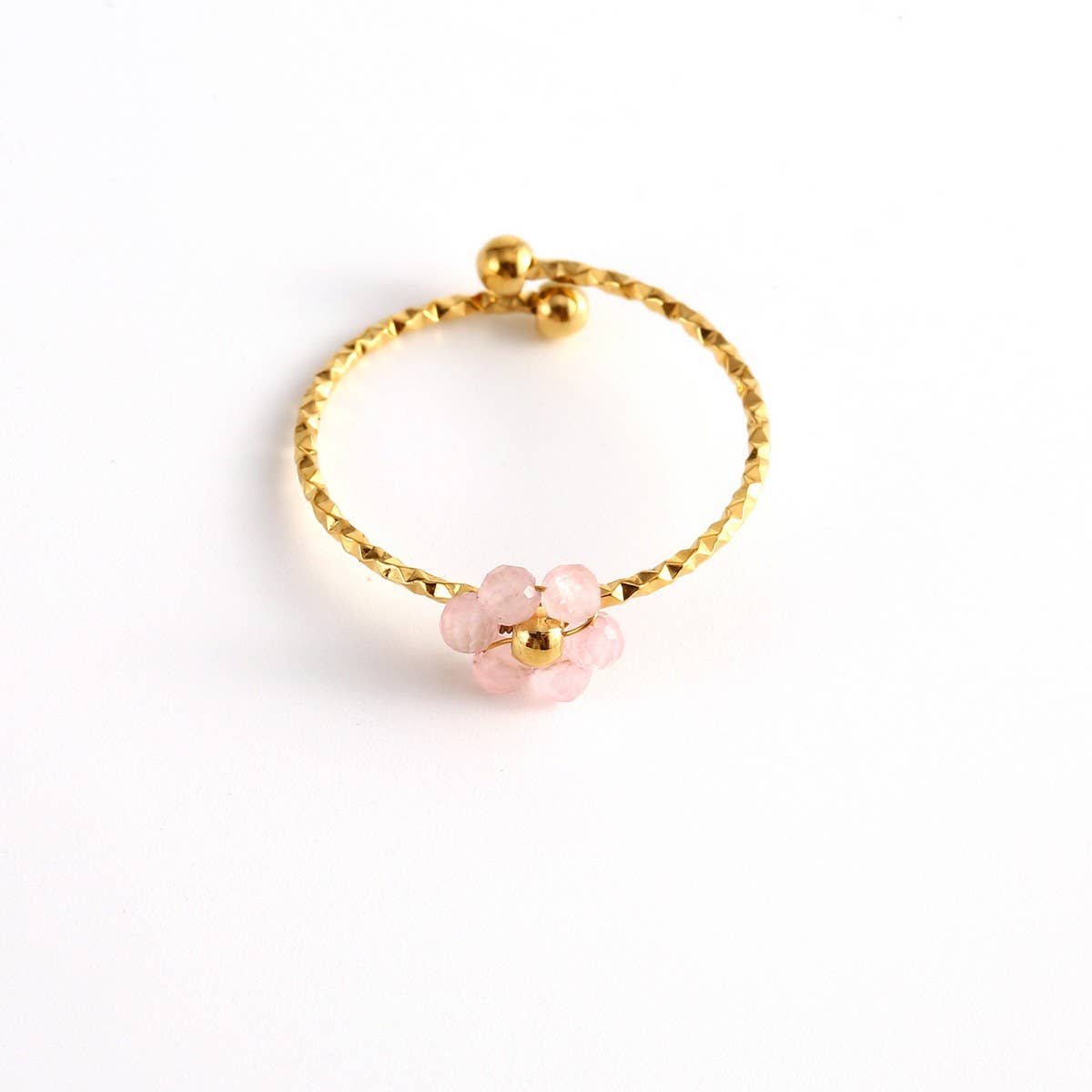 Adjustable Steel Ring with Gem Flower Design_CWMM8934