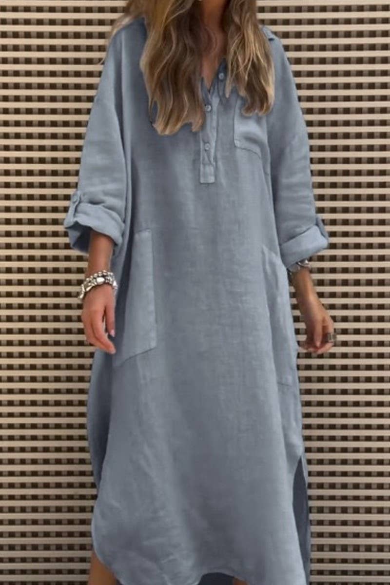 CWDMD4870_SOLID COLOR BUTTON POCKET IRREGULAR DRESS