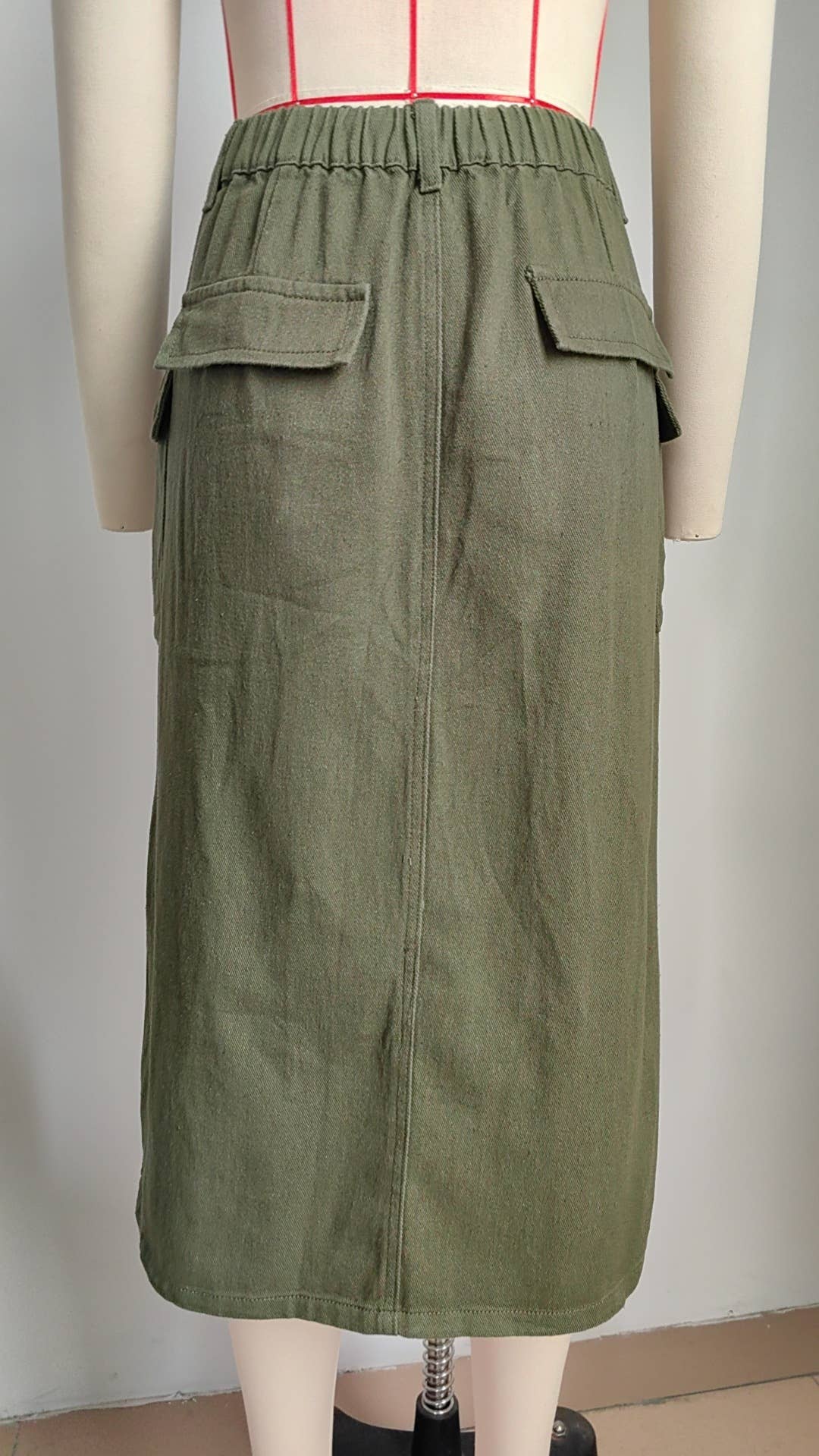 LACE-UP CARGO DENIM SLIT SKIRT